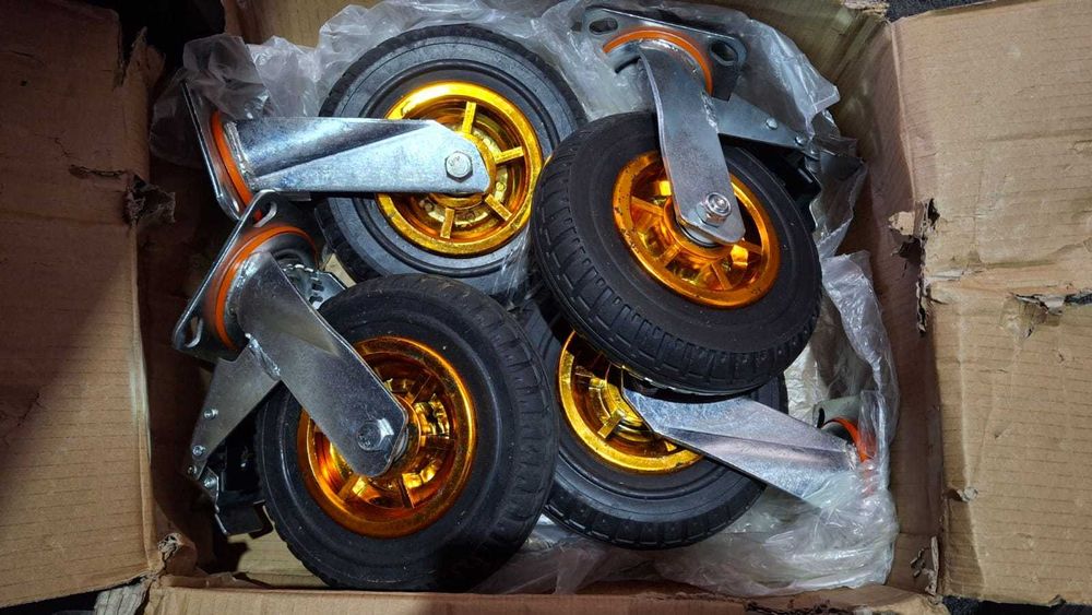 Set 4 roti pivotante Qwork, 200 mm, pivotante 360°, cu frana