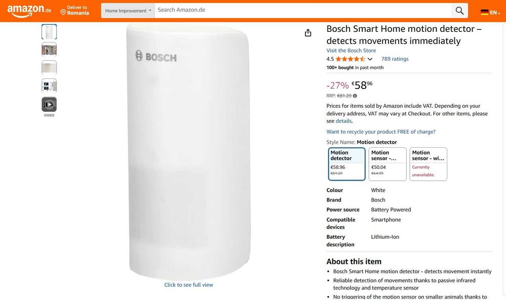 Detector de mișcare Bosch Smart Home – detectează mișcările imediat