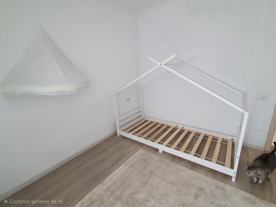 Vand Pat tip casuta cu saltea+protectie saltea90x200cm