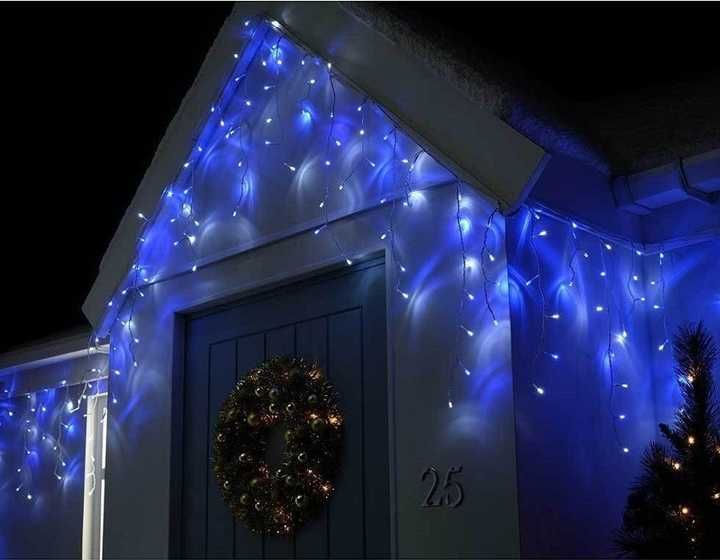 Завеса 6м 200LED студено бяла с флаш гръм, външни коледни лампички