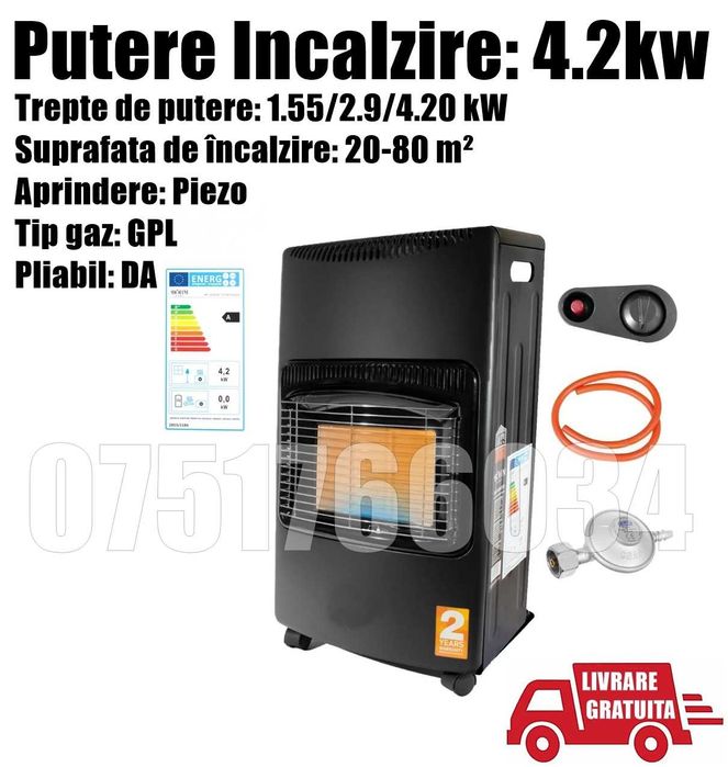 Soba Radiator Mobil Gaz GPL Pliabil 4.2kw Caldura + Furtun + Regulator