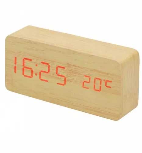 Ceas de camera/birou cu LED , lemn, Temperatura , Data , Alarma ,