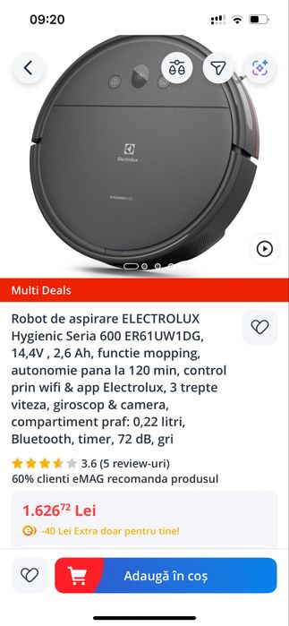 Aspirtaor robot -NOU (1600 lei in magazin ) Electrolux 600