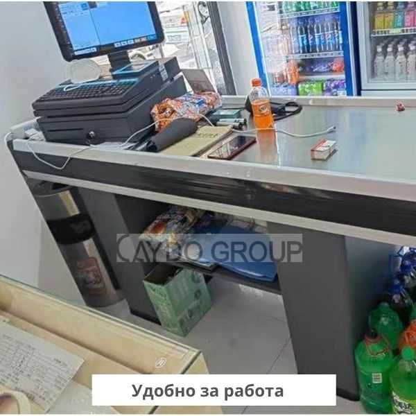 Нов Наличен Ляв Касов модул,двоен кош, Каса за магазин 1,80м тъмно сив