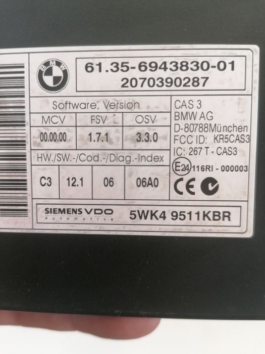 Modul Calculator CAS 3 BMW E90 E91 E92 E87 Seria 1 Seria 3