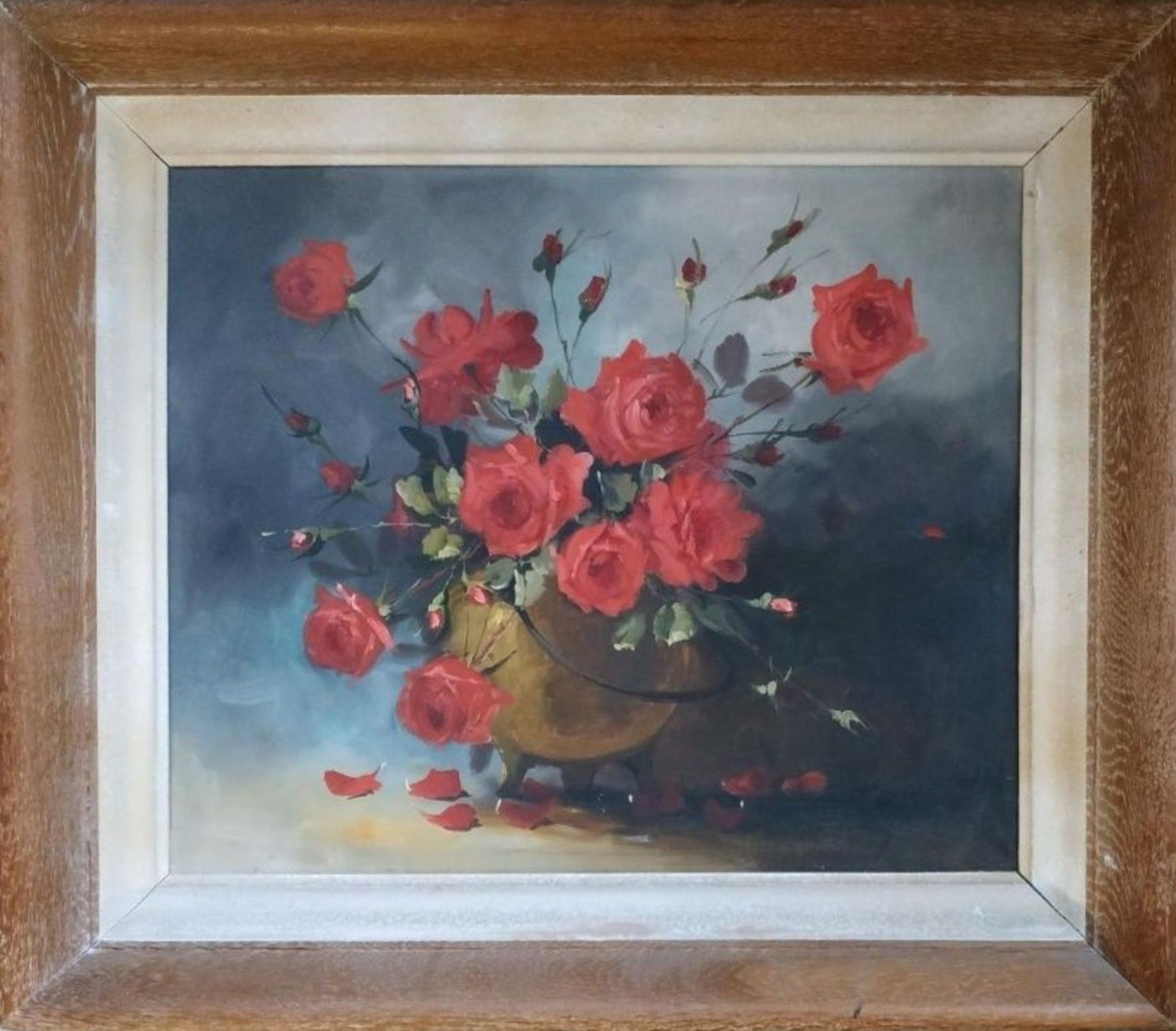 Roses, Ulei pe pânză, Semnat, Dimensiuni cu ramă 66 x 77 cm