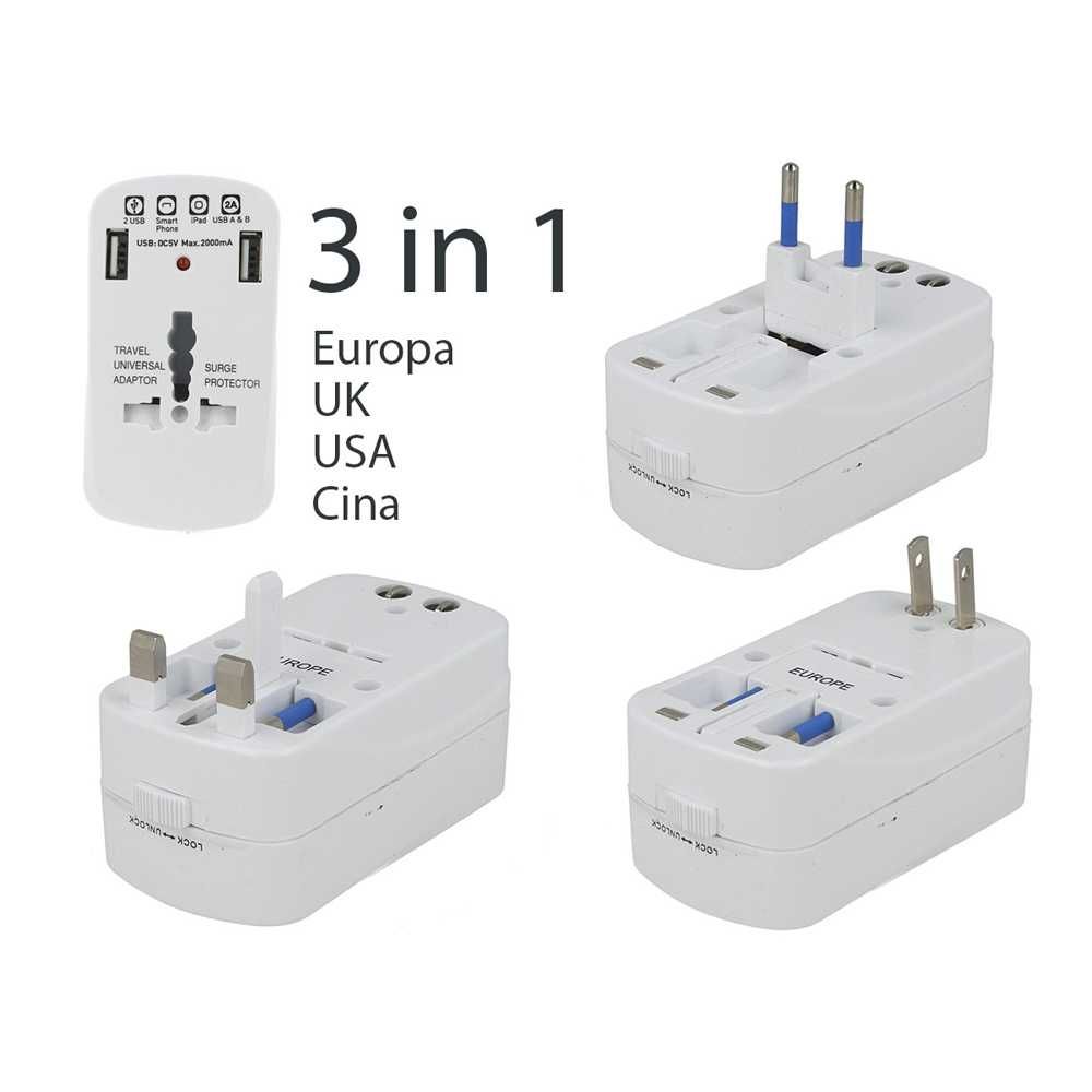 Универсален травъл адаптер с USB, Travel Adapter- USA, UK, EU, China