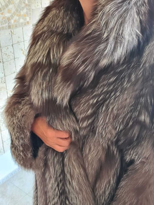 Blana lux Italia vulpe naturala super dama argintie bogata haina lunga