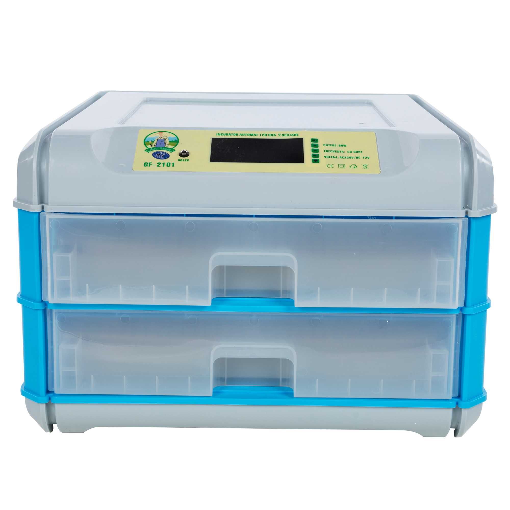 Incubator electric  capacitate 128 oua, 2 etaje, alimentare 220V/12V