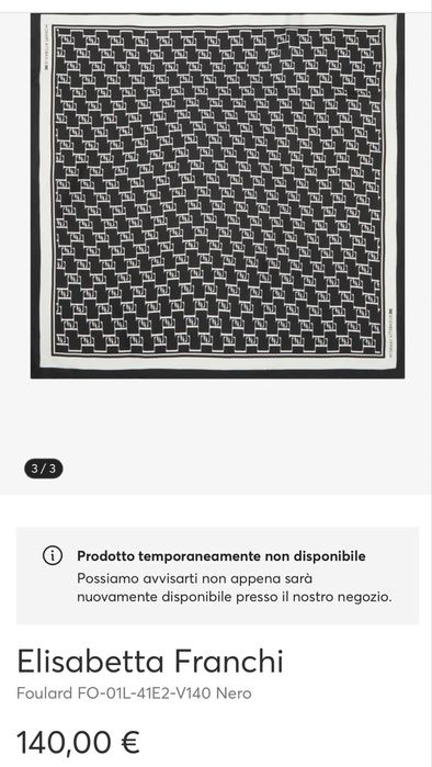 ELISABETTA FRANCHI Оригинален Копринена Шал с Монограм, Нов