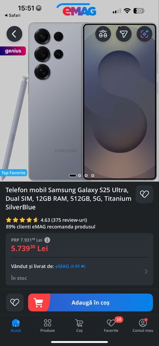 Samsung Galaxy S25 Ultra, Dual SIM, 12GB RAM, 512GB Sigilat + acte !