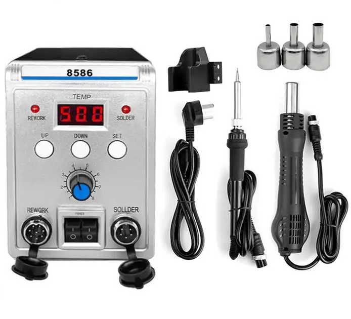 Станция за запояване AIDA 8586 с поялник, термофен, цифров дисплей