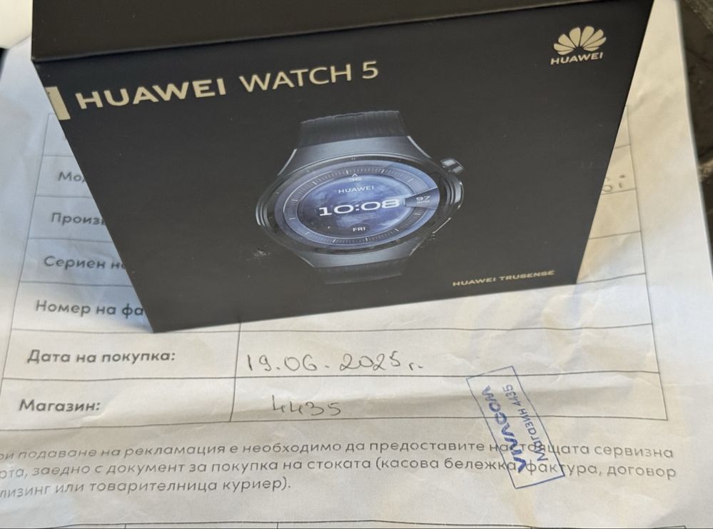 КАТО НОВ 46mm Huawei Watch 5 Гаранция Vivacom до 2027 г. Black