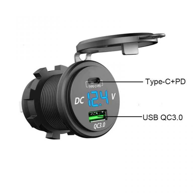 Priza auto cu indicator de voltaj Mufa USB QC 3.0 si Mufa PD Type C