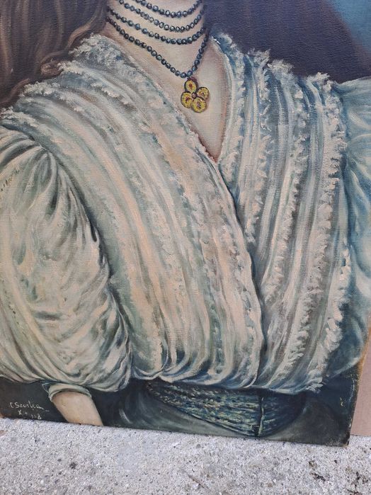 tablou vechi pictura pe panza 78/49 cm semnat C Scortea datat 1908