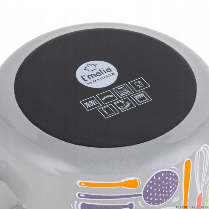 Oala Staffio, cu capac din sticla, otel carbon, emailata, gri, 16cm-2,