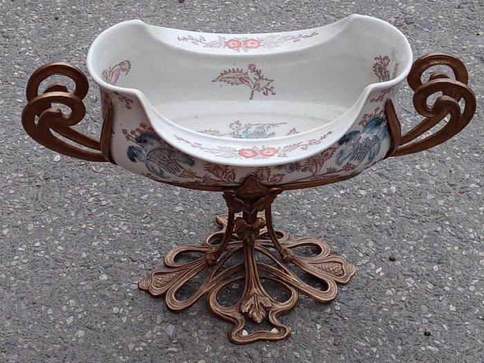 Centru de masa, fructiera de dimensiuni mari din porțelan cu bronz, pi