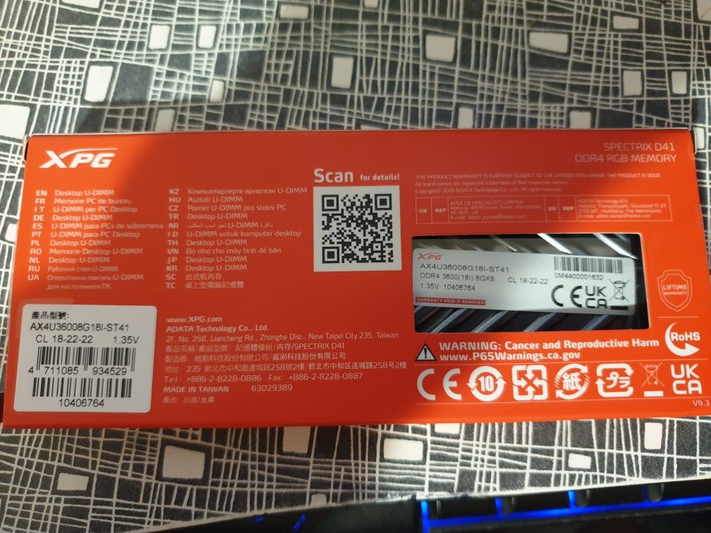 adata 8gb xpg spectrix d41 3600 cl18