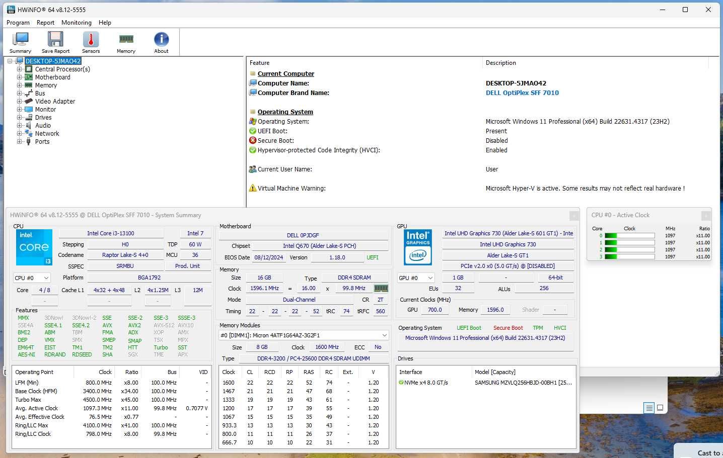 PC DELL OptiPlex 7010 SFF,i3-13100 3.4GHz,16GB RAM,256GB SSD,UHD 730