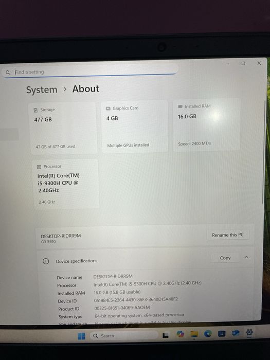 Laptop Gaming Dell G3 15,  i5-9300H, Gtx 1650, 16gb ram, ssd