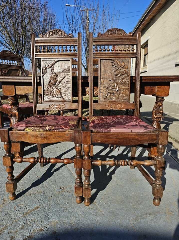 Masa si 6 scaune din lemn breton.