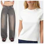 Комплект Baggy Balloon дънки и бяла тениска Bershka, нови