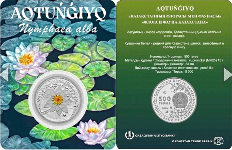 Обмен монеты AQ TUNGIYQ ( Кувшинка белая ) блистер, номинал 500 тг.