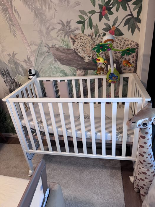 Pat bebe economic cosleeping alb din lemn de fag