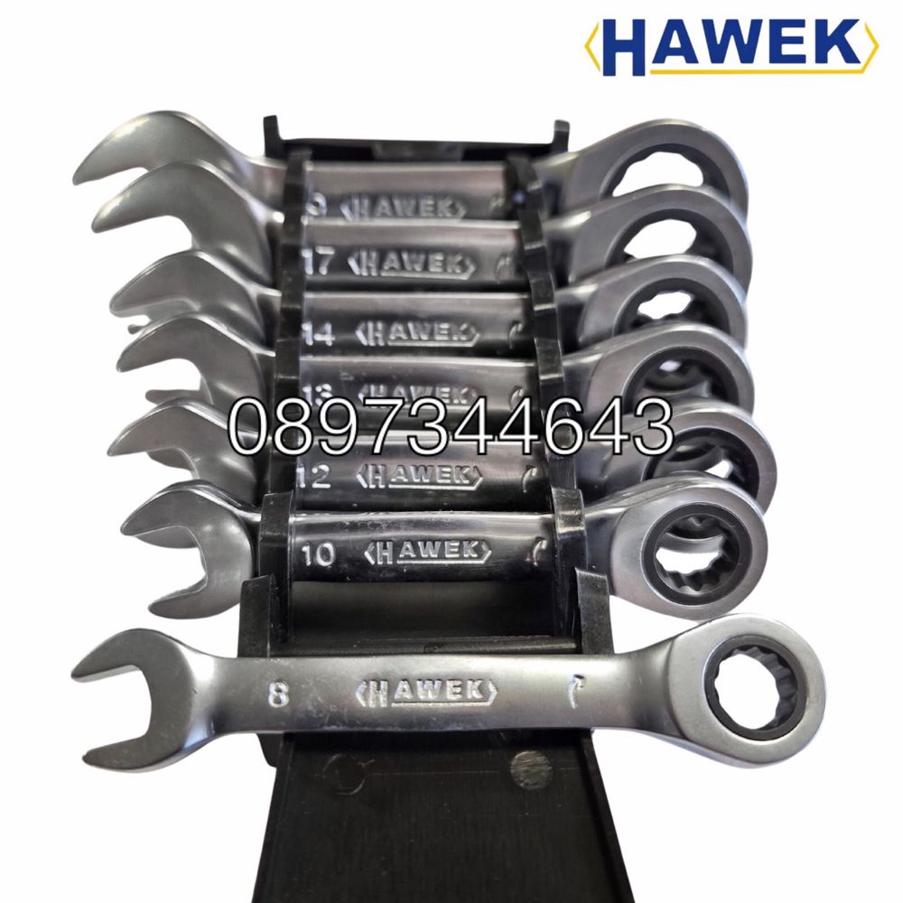 Комплект къси тресчотни ключове HAWEK ,8-19 мм, 7 части