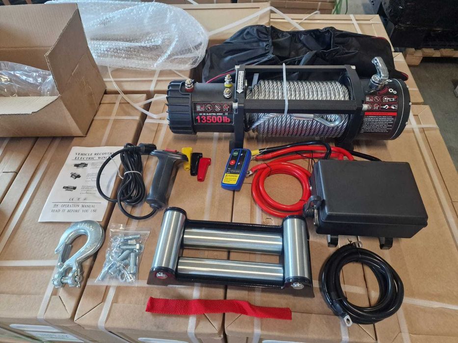 Troliu Auto Profesional 13.500 LBS 6200kg 12V – Cablu Oțel, Nou