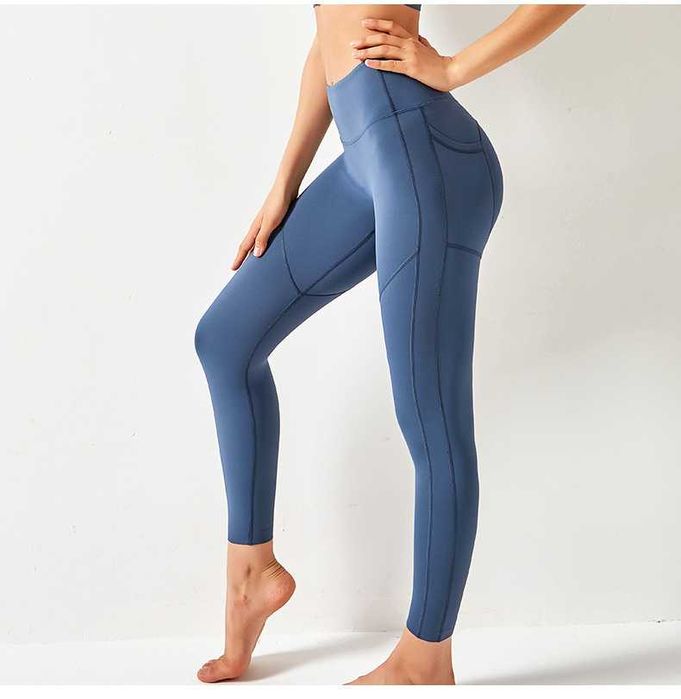 Colanti lungi Albastru cu buzunar pentru Fitness, Yoga, S INTL