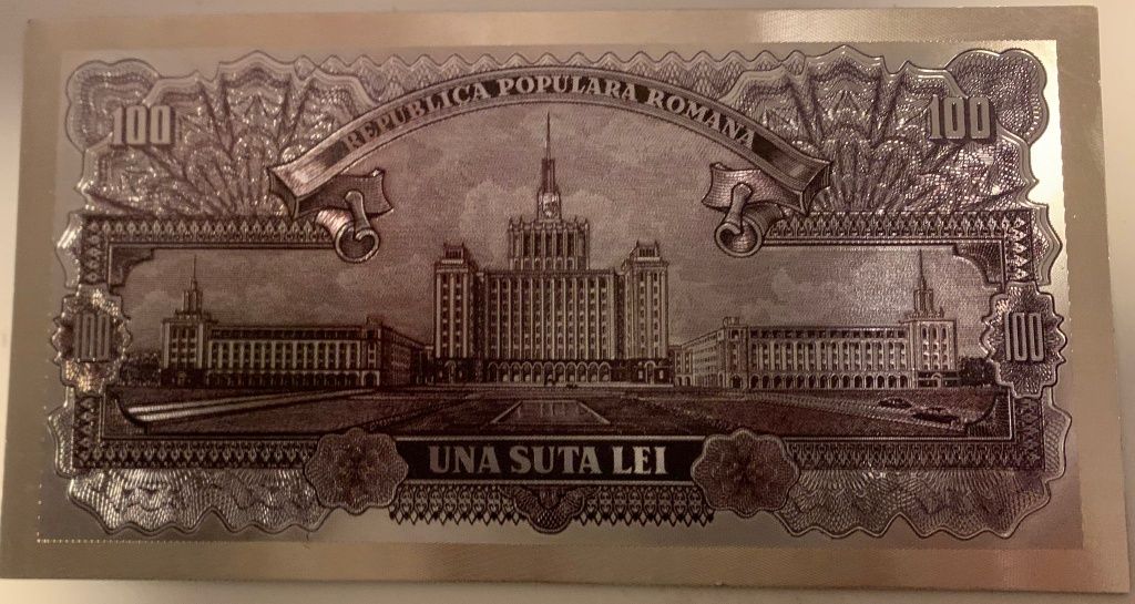 100 Lei 1952 bancnotă polimer superba placata cu argint