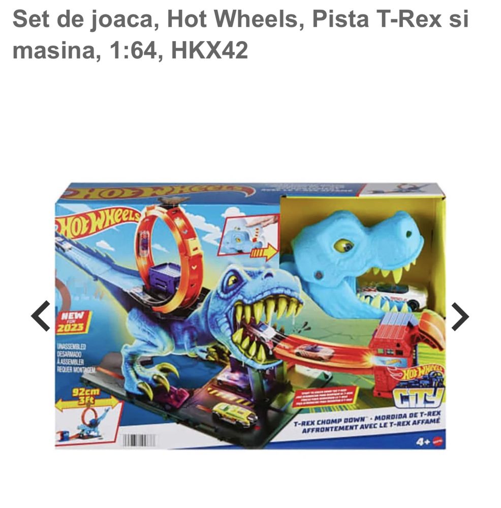 Dinozaur Set de joaca, Hot Wheels, Pista T-Rex si masina, 1:64, HKX42