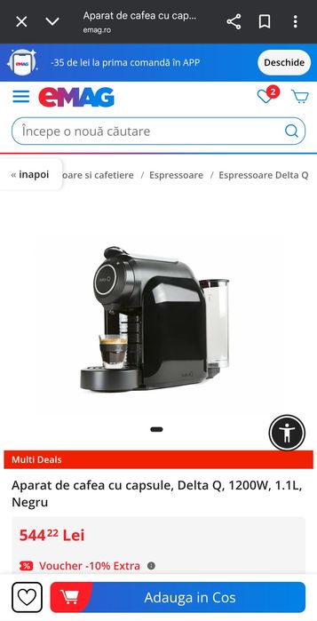 Aparat de cafea cu capsule, Delta Q, 1200W, 1.1L, Negru