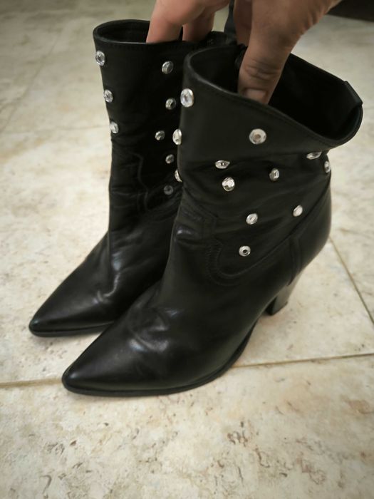 Ghete negre cu toc de 7 cm cu cristale argintii