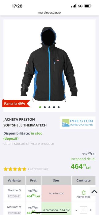 Jacheta Preaton Softshell Thermatech. XL. Noua!!