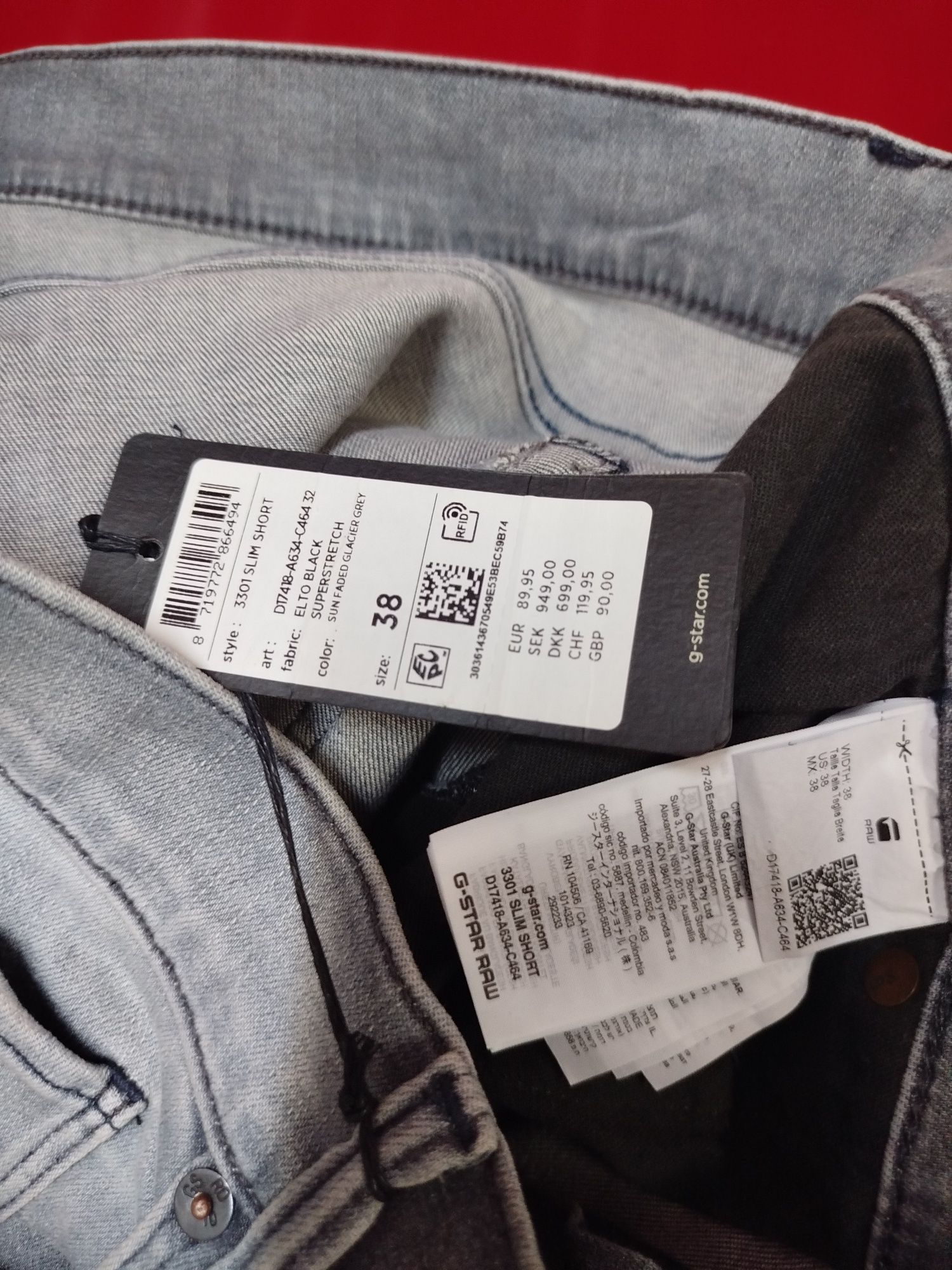 Оригинални къси дънки G-Star Raw 3301 Slim W38 нови мъжки