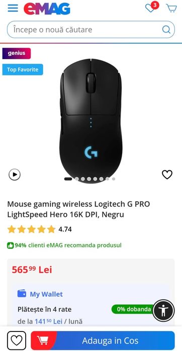 vand Mouse gaming wireless Logitech G PRO LightSpeed Hero 16K DPI,