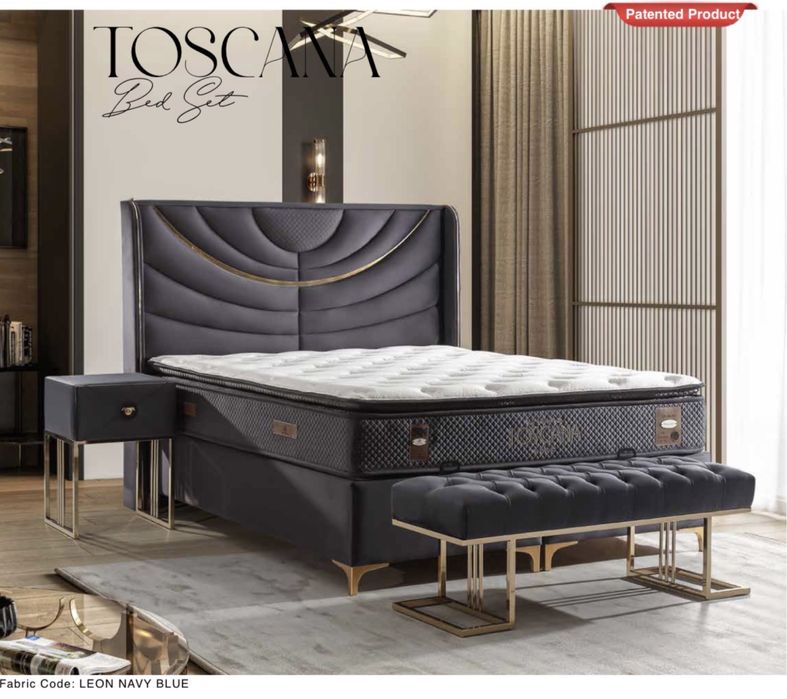 Тапицирана спалня Toscana Bed - Leon Navy Blue