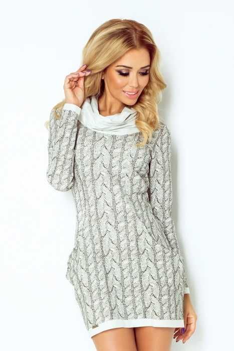 Rochie scurta cu guler larg, print tip pulover