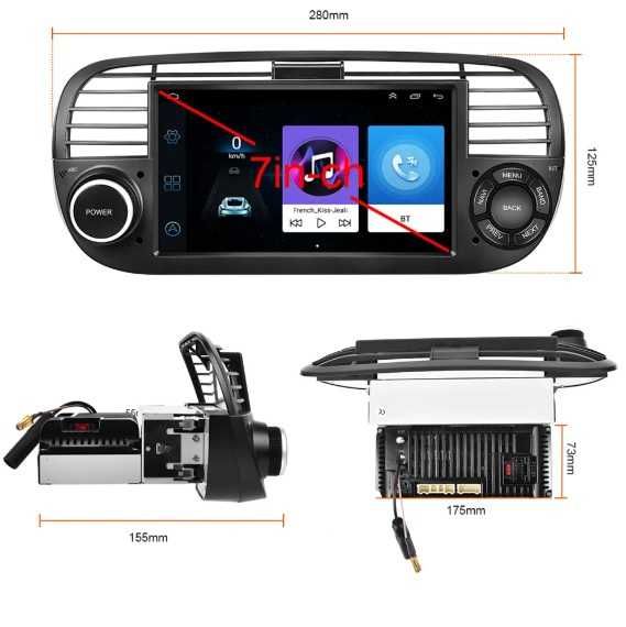 Dvd Auto Fiat 500 (2007-2014) Cu Android 11, Carplay