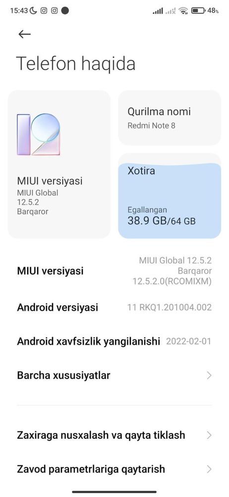 REDMI NOTE 8 sotiladi