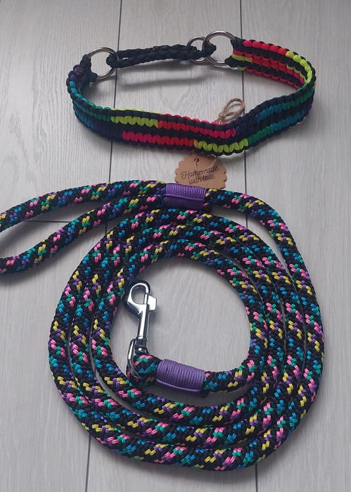 Set deosebit lesă și zgardă handmade, fir gros