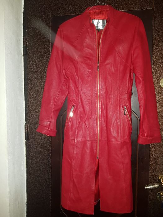 haina lunga,rosie din piele Pardesiu
