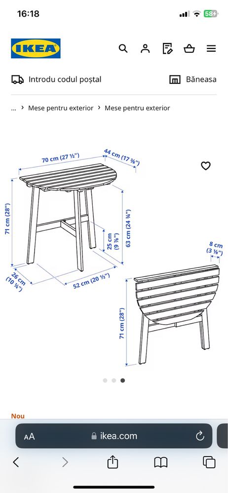 Masă de balcon de la Ikea cu 75 lei