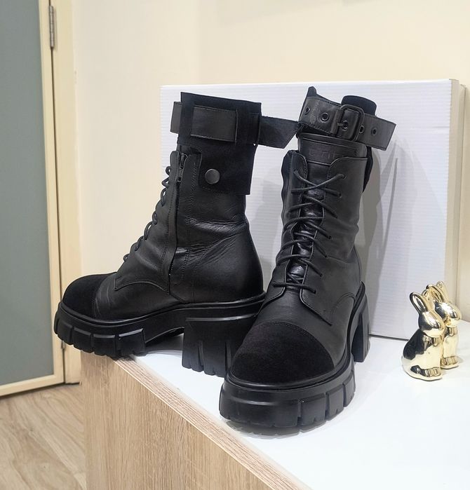 Дамски черни кожени боти кубинки ботуши Tinti  естествена кожа 38