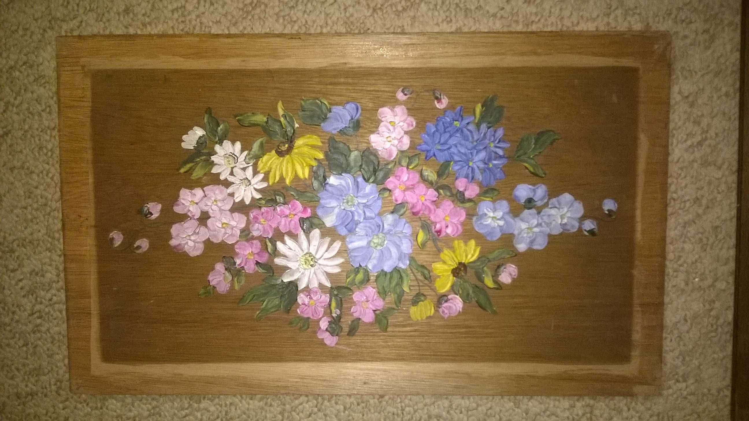 tablou lemn ulei flori