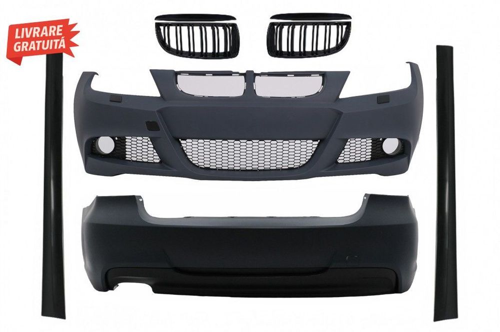 Kit Exterior BMW Seria 3 E90 (2005-2008) M-Technik Design cu Grile Centrale Negru - livrare gratuita