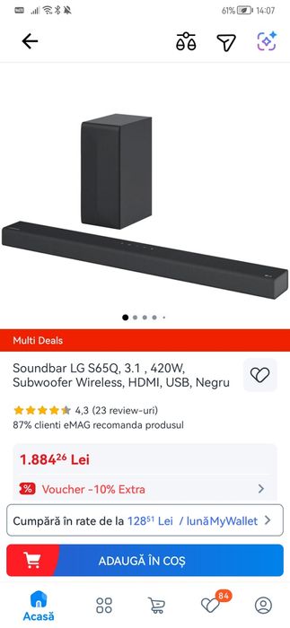 Soundbar LG Meridian S65Q 3.1 sigilat