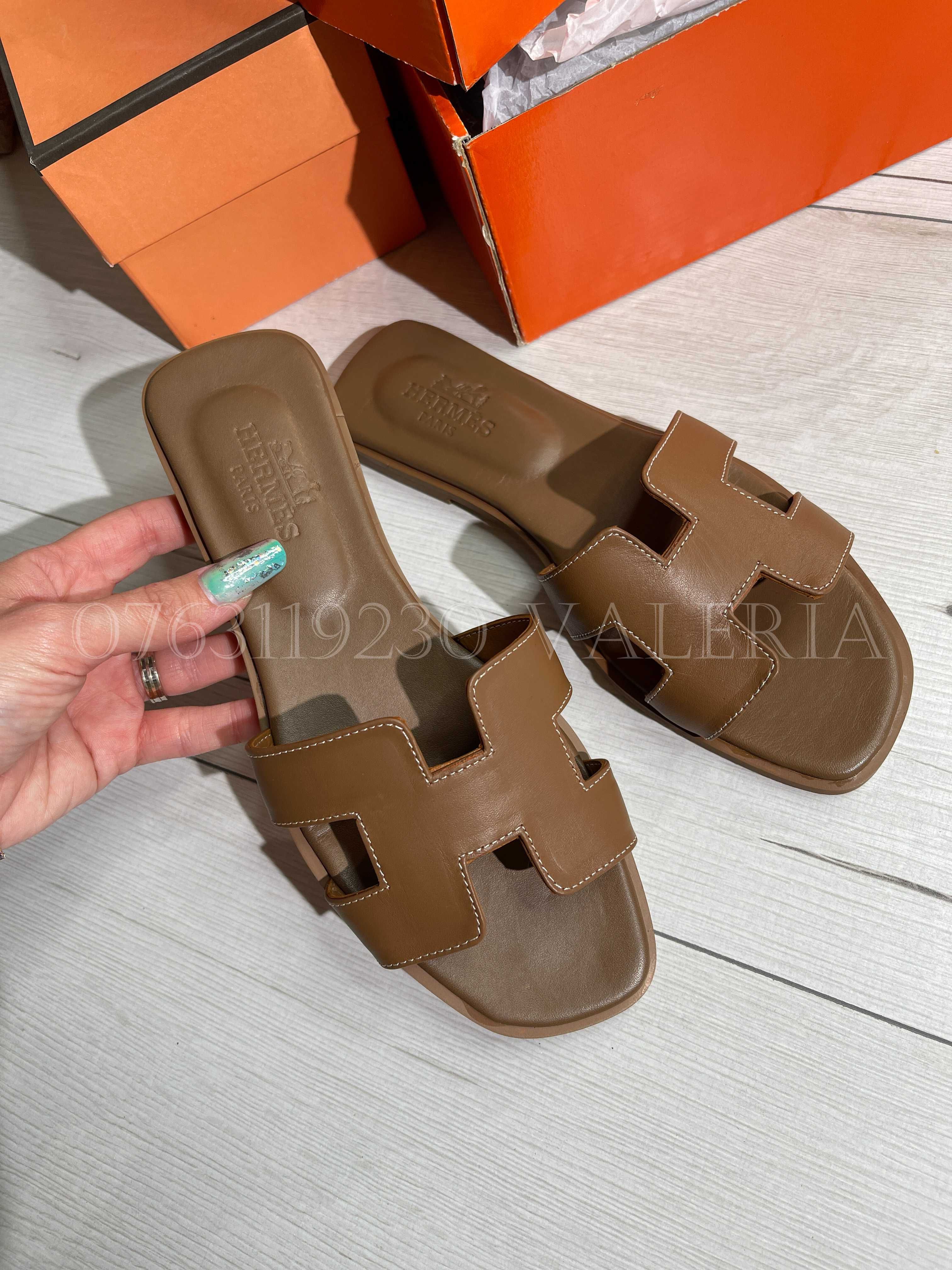 Papuci/Slapi Piele Naturala 3RM$ Maro